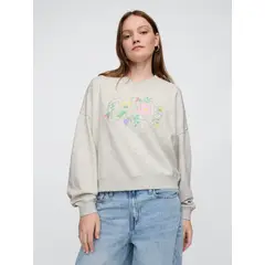 GAP - Polerón Mujer Logo Wedge V-Neck Sin Cierre Gris