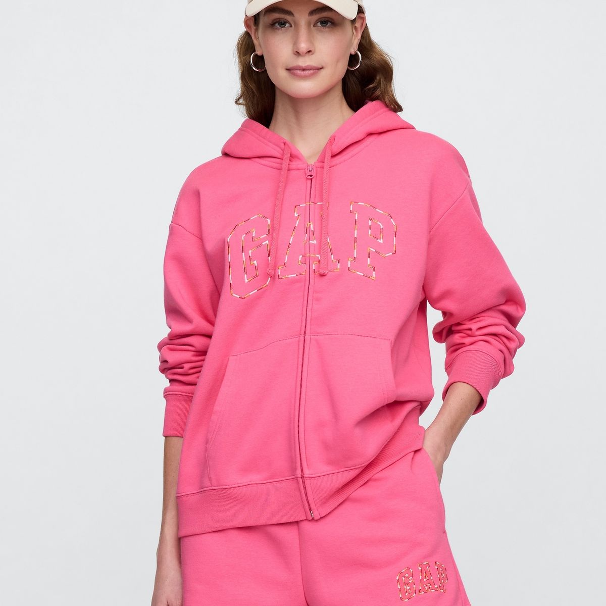 GAP - Polerón Mujer Logo Tricolor Con Cierre Rosado Gap