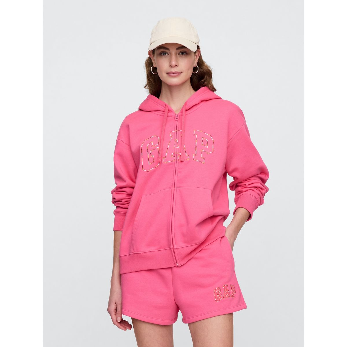 GAP - Polerón Mujer Logo Tricolor Con Cierre Rosado Gap