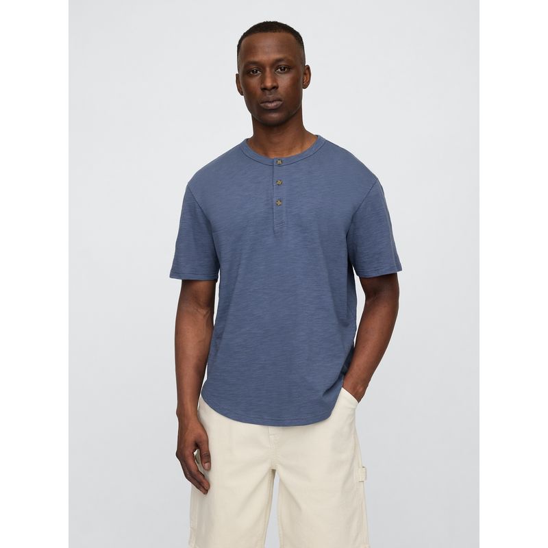 GAP - Polera Hombre Curved Hem Henley Manga Corta Azul Gap