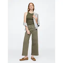 GAP - Jeans Mujer Wide-Leg Cropped Solid Verde