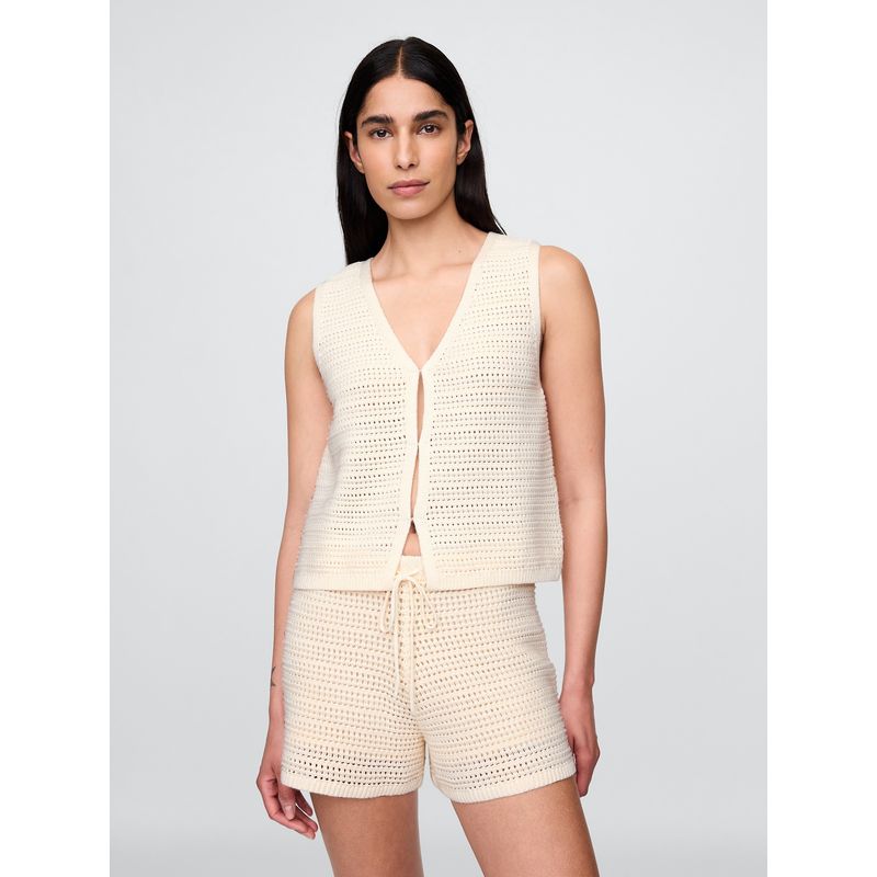 GAP - Sweater Vest Mujer Crochet Hook-Front Beige Gap