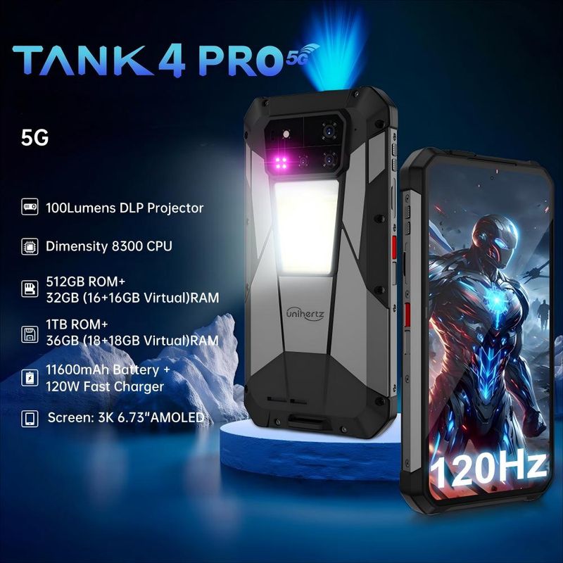 UNIHERTZ - Unihertz Tank4 pro 5G Celular 36GB+1TB 11600mAh Android 14 Smartphone