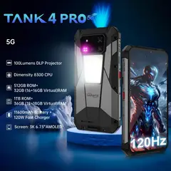 UNIHERTZ - Tank4 pro 5G Celular 36GB+1TB 11600mAh Android 14 Smartphone