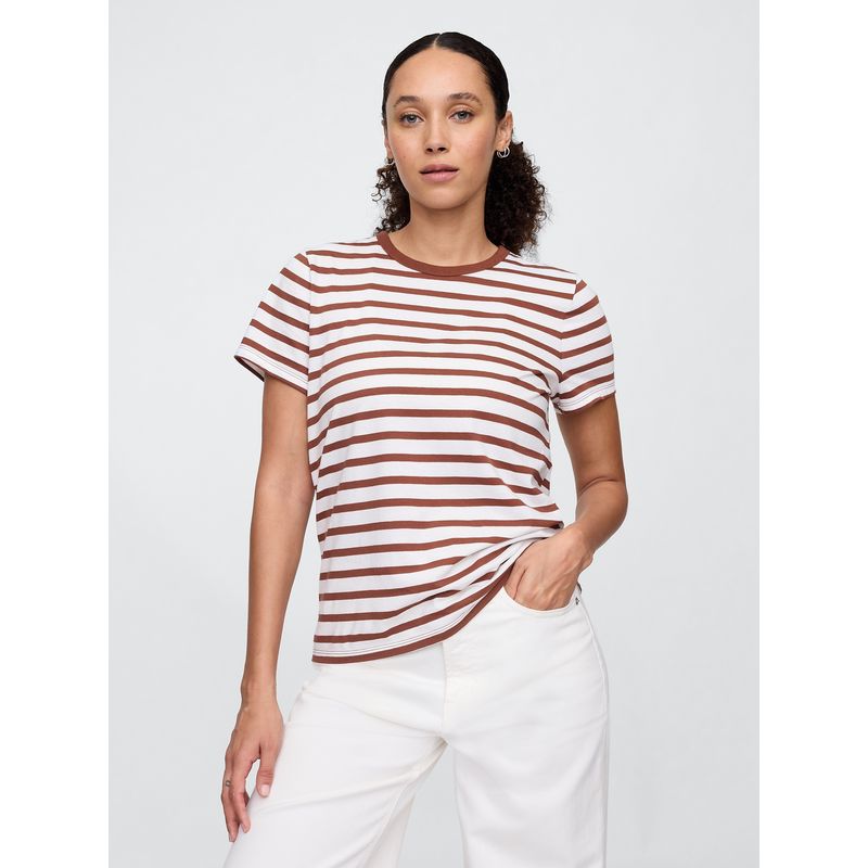 GAP - Polera Mujer Crew Stripe Manga Corta Café Gap