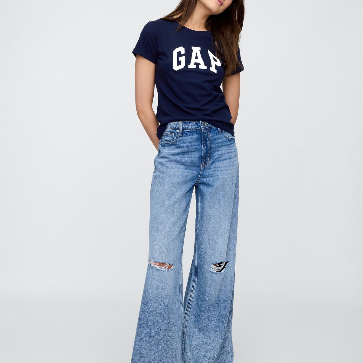 GAP - Pack 2 Poleras Mujer Gap Logo Manga Corta Azul Marino