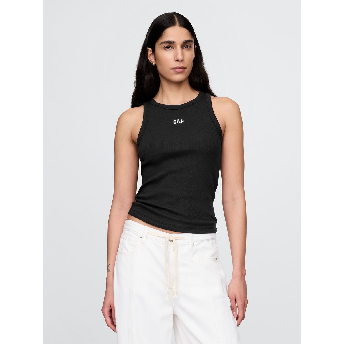 GAP - Polera Mujer Logo Halter Rib Sin Manga Negro Gap