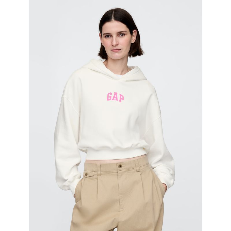 GAP - Polerón Mujer Logo Cropped Sin Cierre Blanco Gap