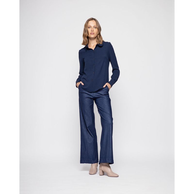 LUDOVICA - Blusa Mujer Hibisco Azul Marino Ludovica