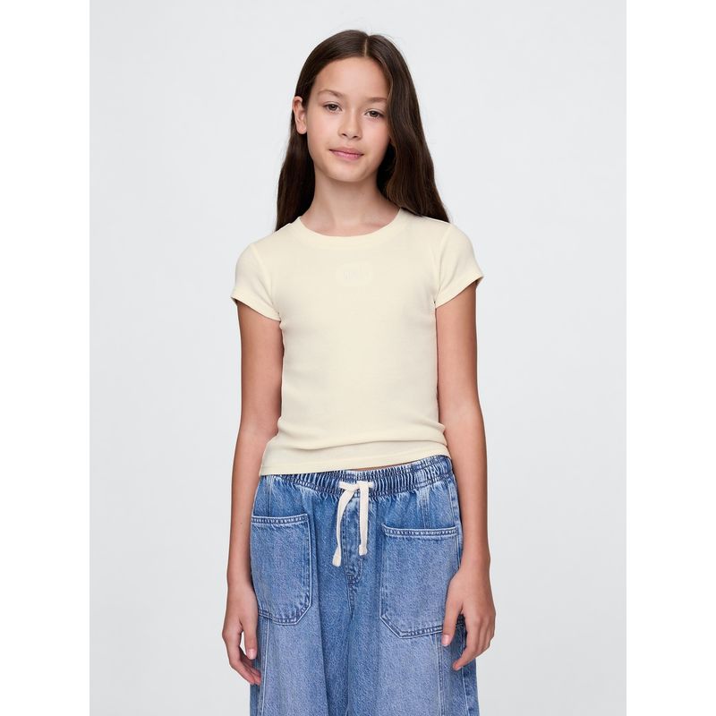 GAP - Polera Niña Logo Rib Manga Corta Blanco Gap