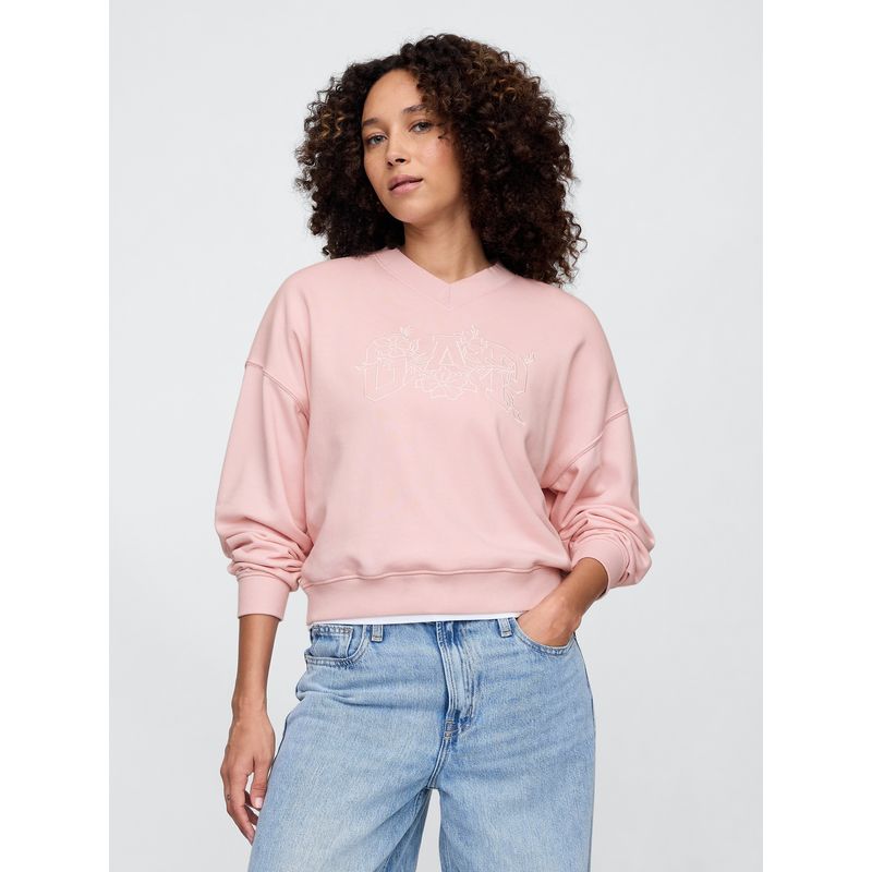 GAP - Polerón Mujer Logo Wedge V-Neck Sin Cierre Rosado Gap