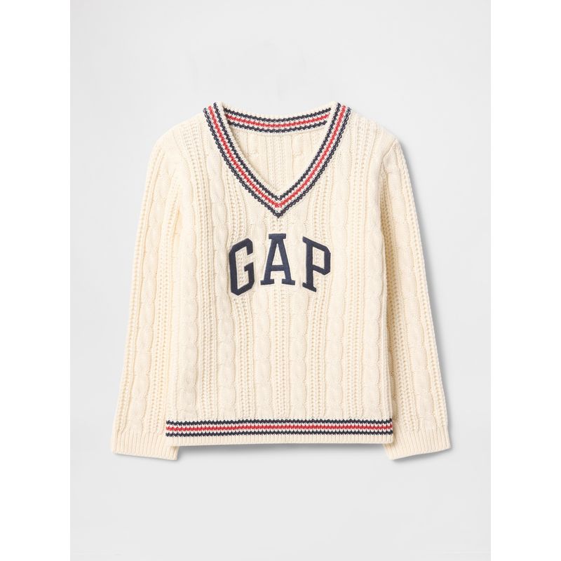 GAP - Sweater Toddler Niño Varsity Cable Knit Blanco Gap