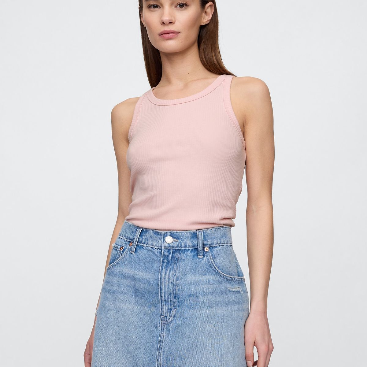 GAP - Polera Mujer High Neck V25 Rib Sin Manga Rosado Gap