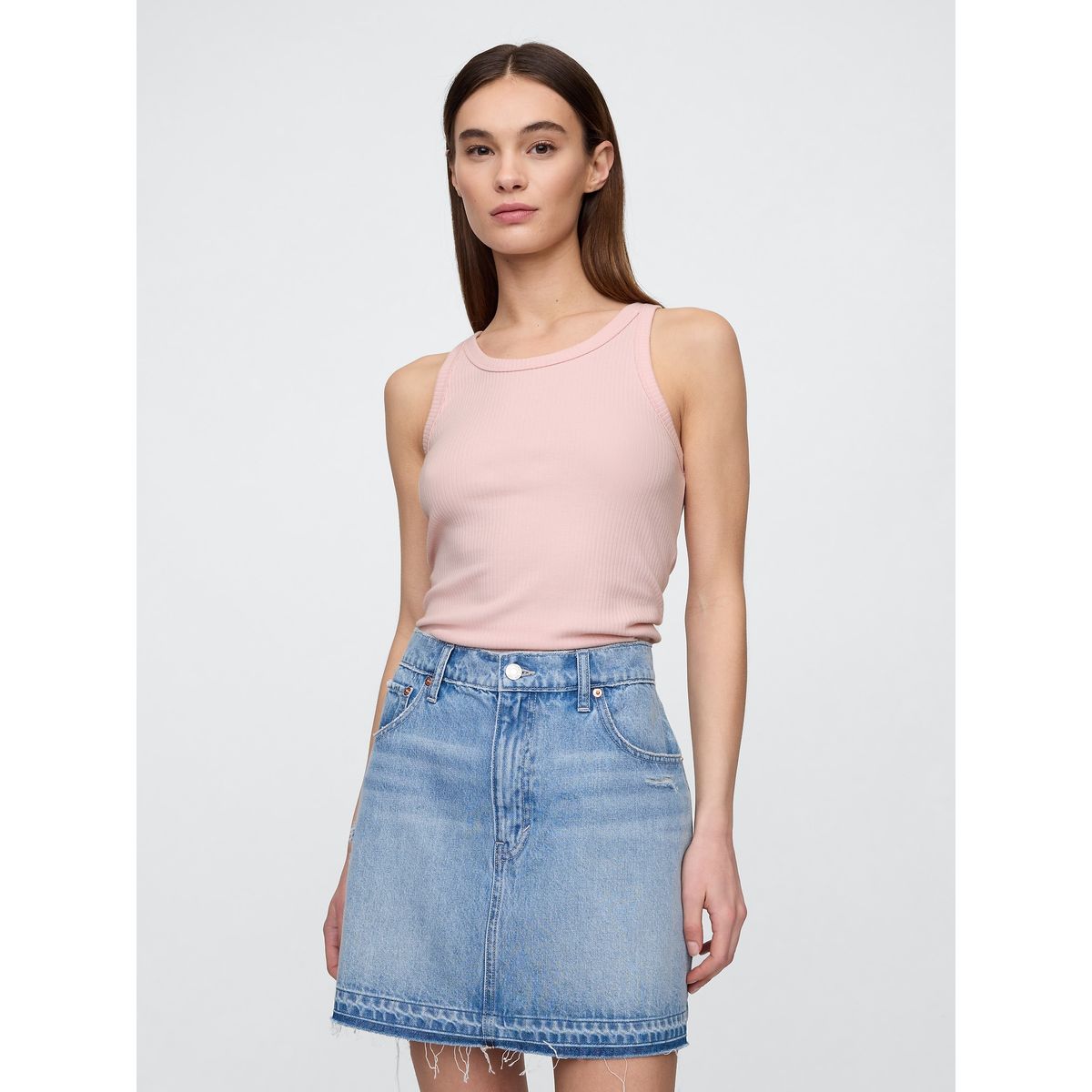 GAP - Polera Mujer High Neck V25 Rib Sin Manga Rosado Gap