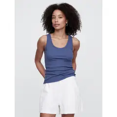 GAP - Polera Mujer Ribbed Scoop Sin Manga Azul