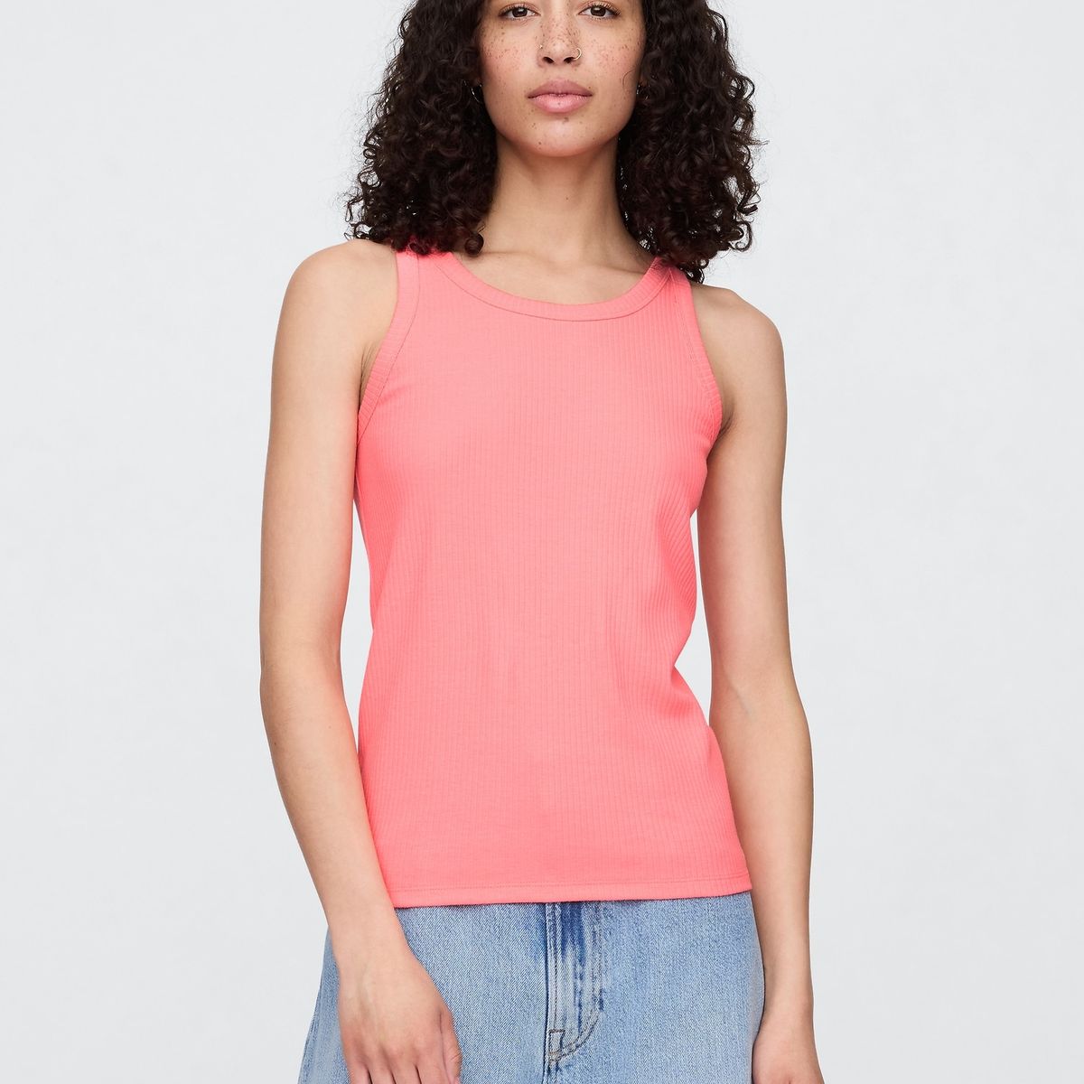 GAP - Polera Mujer Gap High Neck Rib 2 Sin Manga Rosado