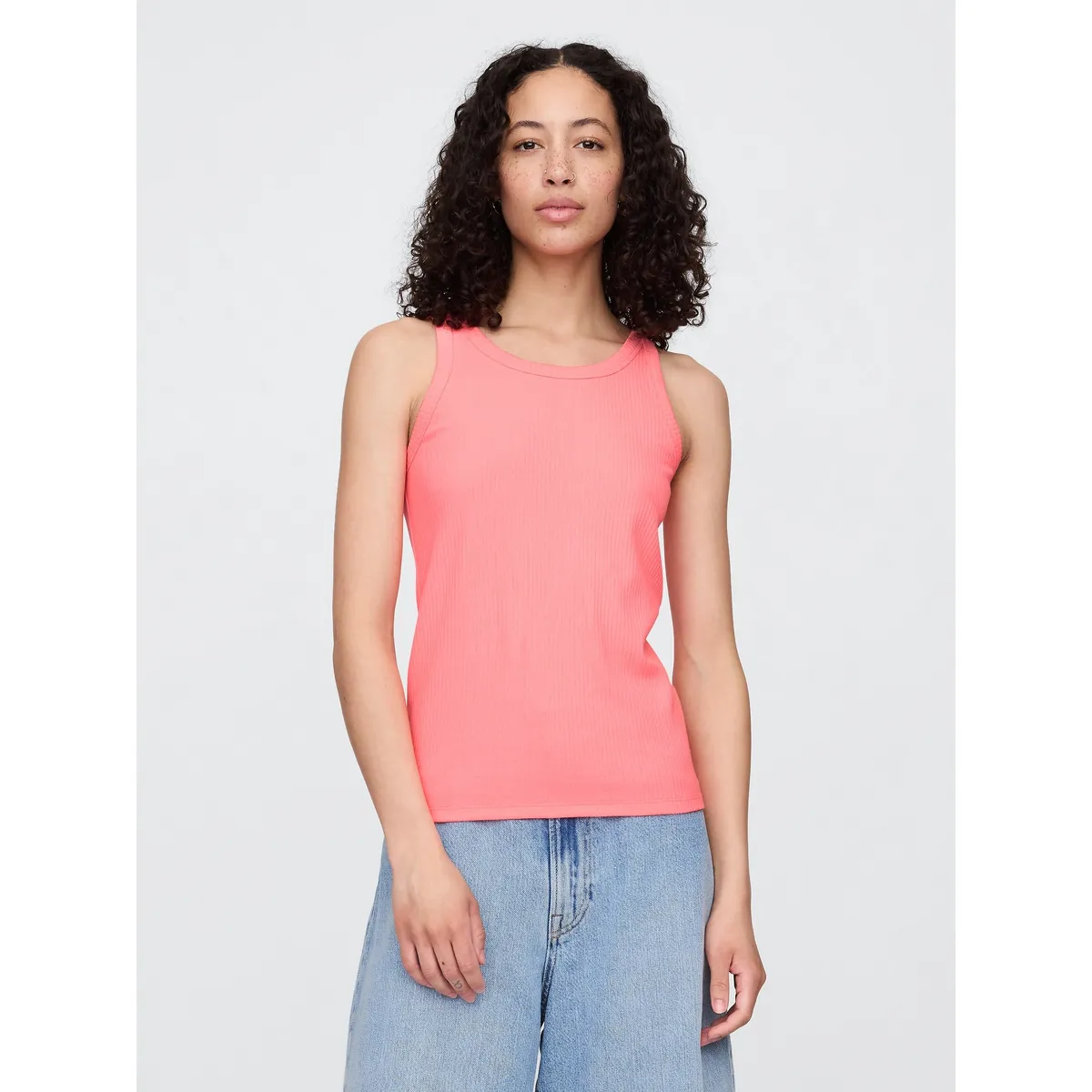 GAP - Polera Mujer Gap High Neck Rib 2 Sin Manga Rosado
