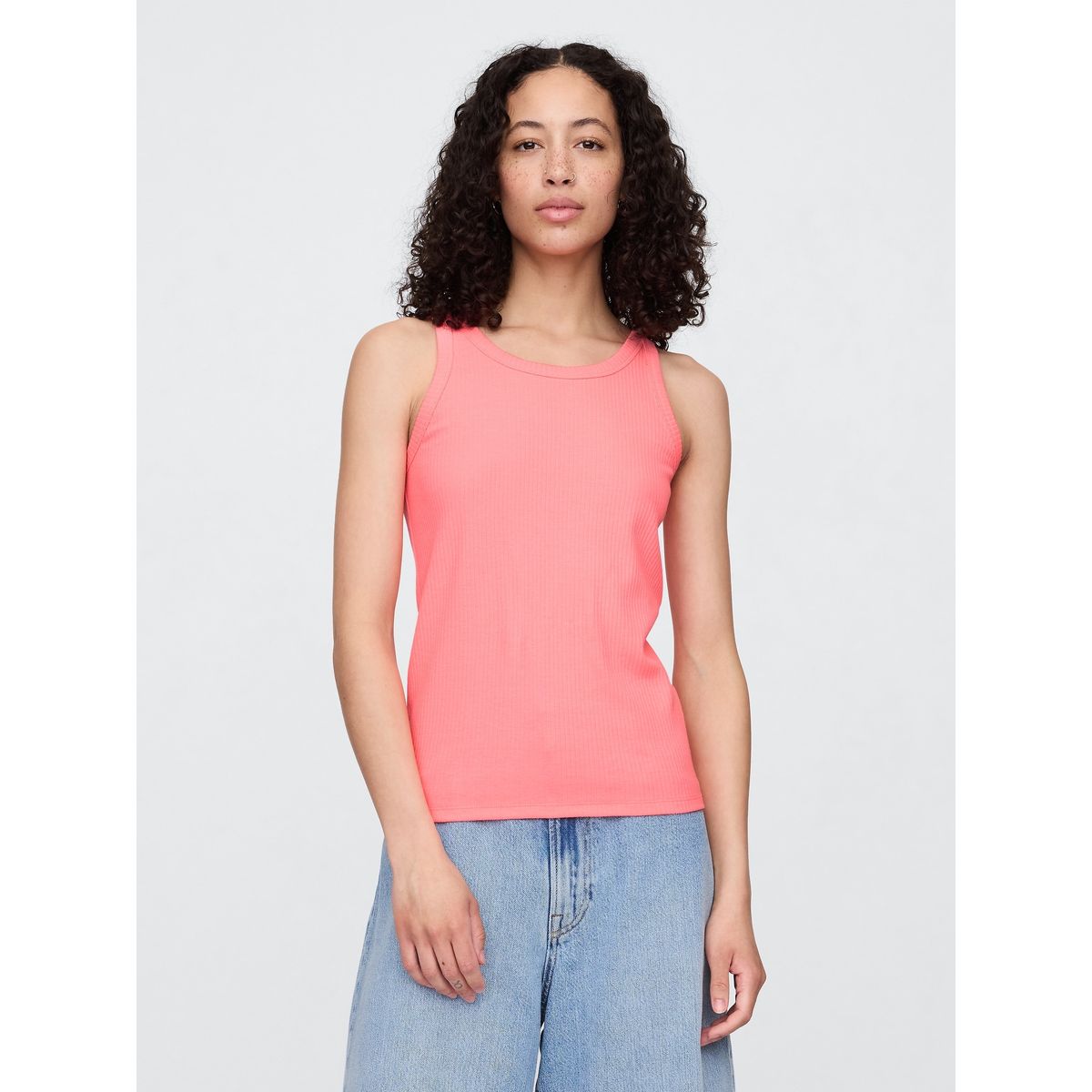 GAP - Polera Mujer Gap High Neck Rib 2 Sin Manga Rosado