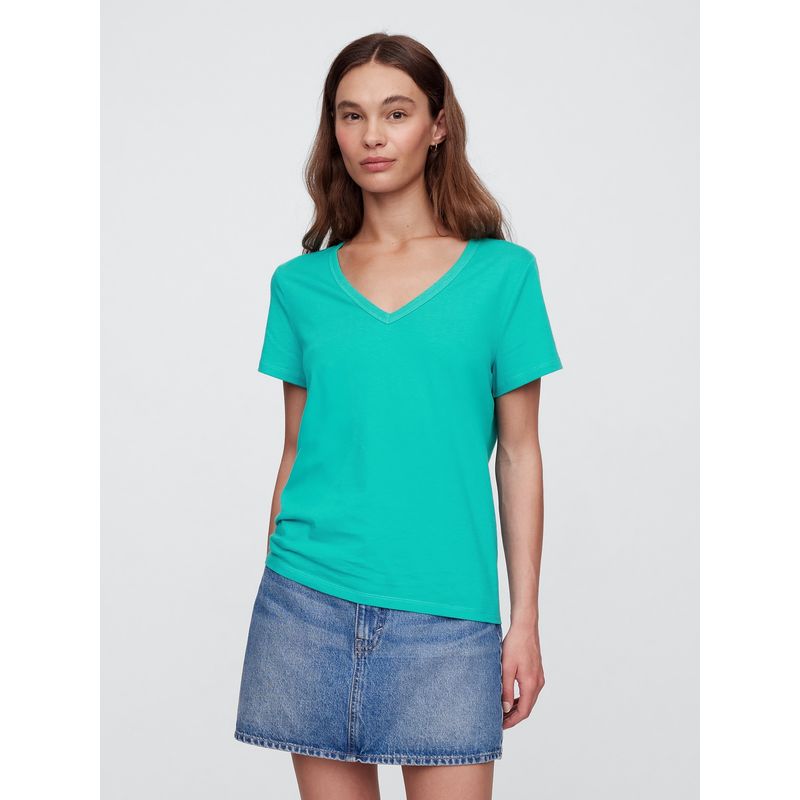 GAP - Polera Mujer Cuello V Manga Corta Verde Gap