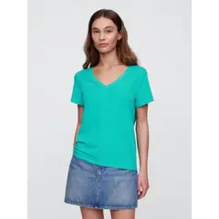GAP - Polera Mujer Cuello V Manga Corta Verde