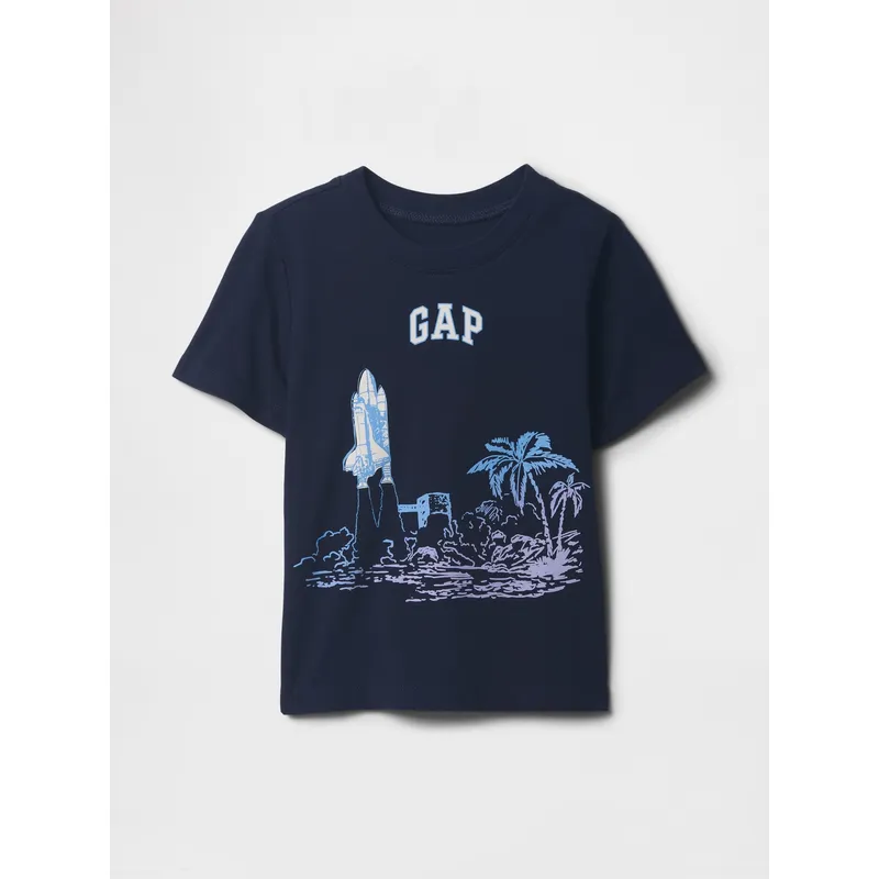 GAP - Polera Toddler Niño Logo Rocket Manga Corta Azul Gap