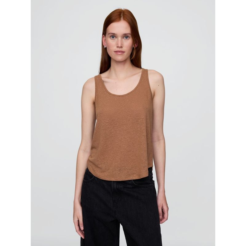 GAP - Polera Mujer Lino Racerback Sin Manga Café Gap