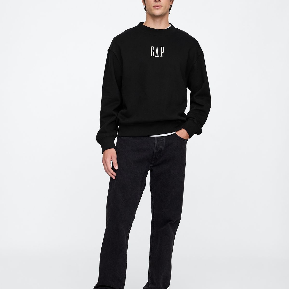 GAP - Polerón Hombre Logo Crew Sin Cierre Negro Gap