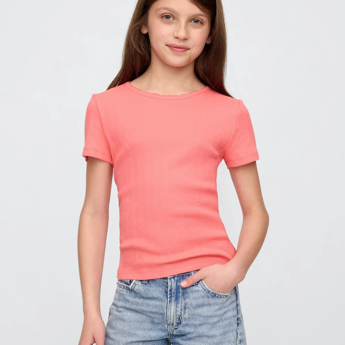 GAP - Polera Niña Pointelle Manga Corta Rosado Gap