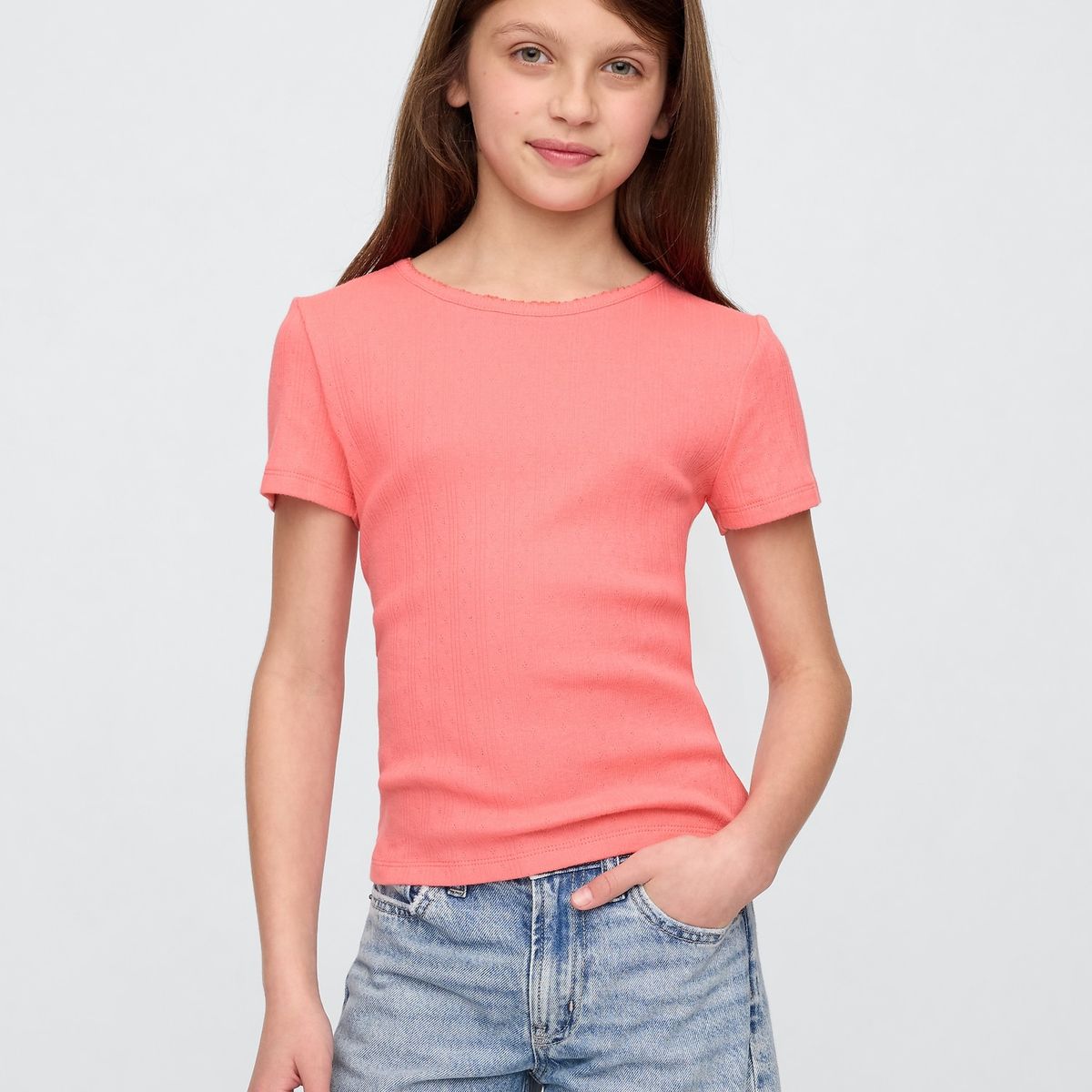 GAP - Polera Niña Pointelle Manga Corta Rosado Gap
