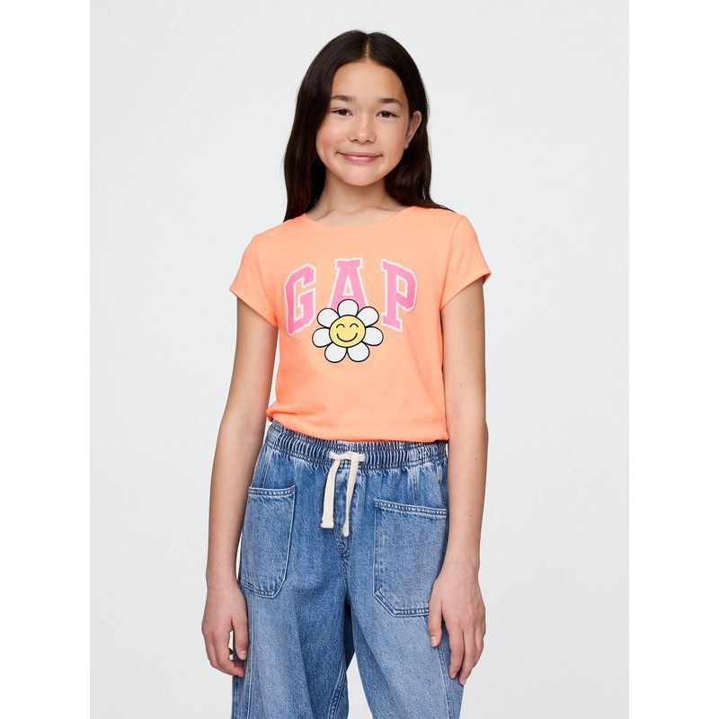 GAP - Polera Niña Logo Daisy Manga Corta Naranjo Gap