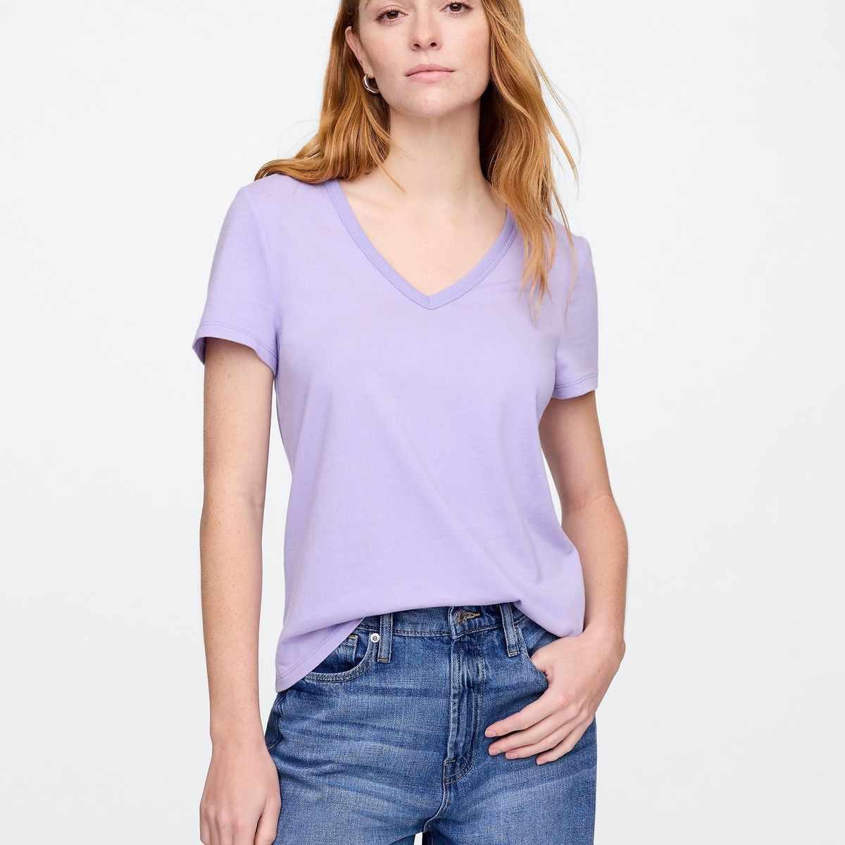 GAP - Polera Mujer Cuello V V25 Manga Corta Morado Gap