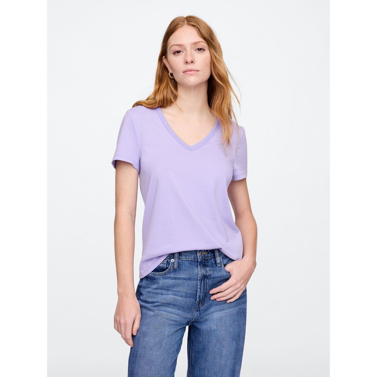 GAP - Polera Mujer Cuello V V25 Manga Corta Morado Gap