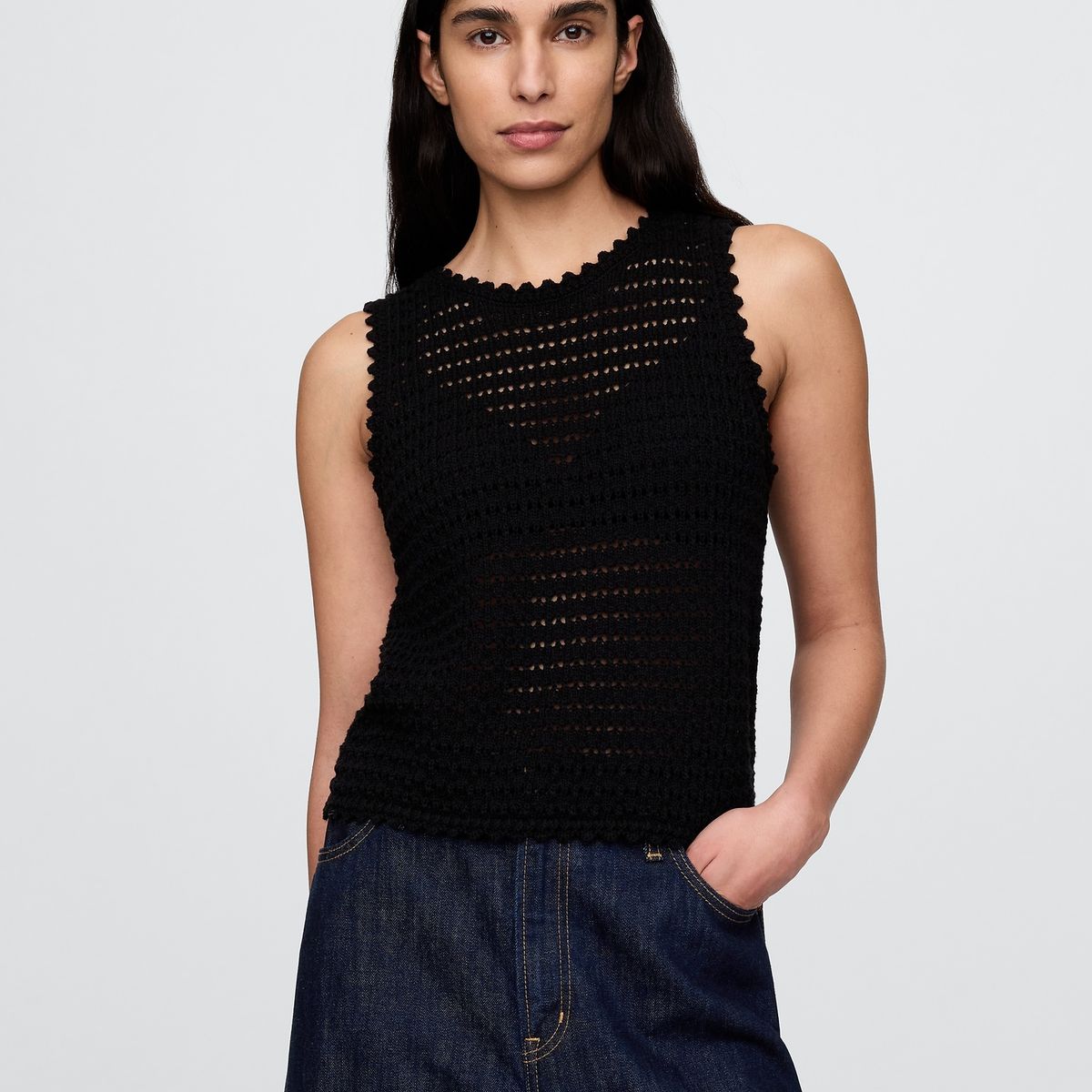 GAP - Polera Mujer Crochet Sin Manga Negro Gap