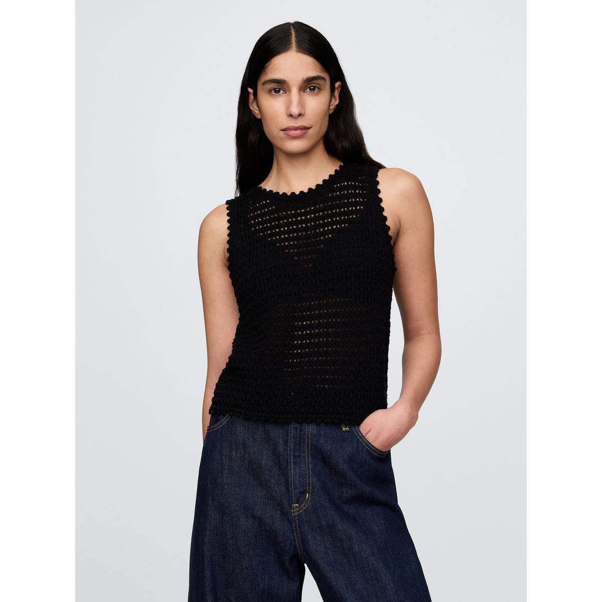 GAP - Polera Mujer Crochet Sin Manga Negro Gap