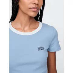 GAP - Polera Mujer Logo Ribbed Cropped Manga Corta Azul
