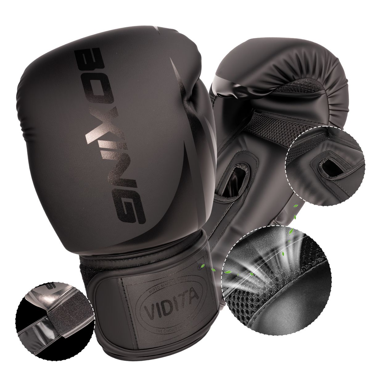 REBONEC - Guantes De Boxeo Profesionales Unisex Con Velcro 12oz Negro
