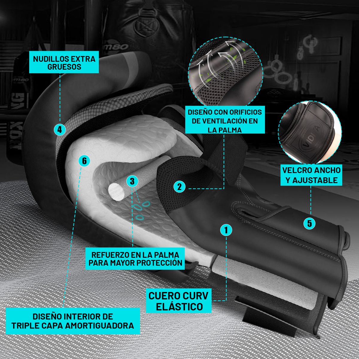 REBONEC - Guantes De Boxeo Profesionales Unisex Con Velcro 12oz Negro