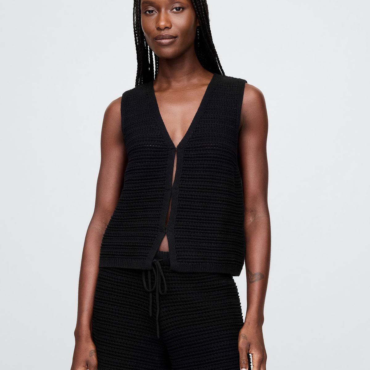 GAP - Sweater Vest Mujer Crochet Hook-Front Negro Gap