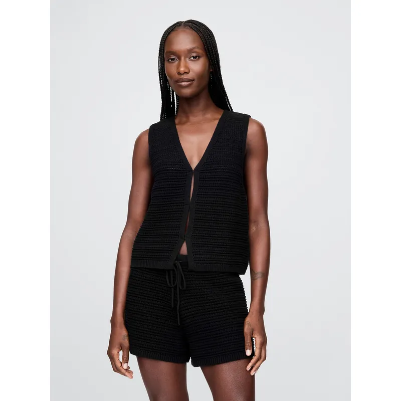 GAP - Sweater Vest Mujer Crochet Hook-Front Negro Gap