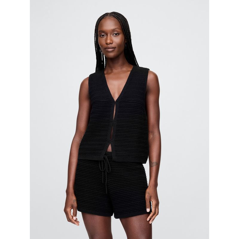 GAP - Sweater Vest Mujer Crochet Hook-Front Negro Gap