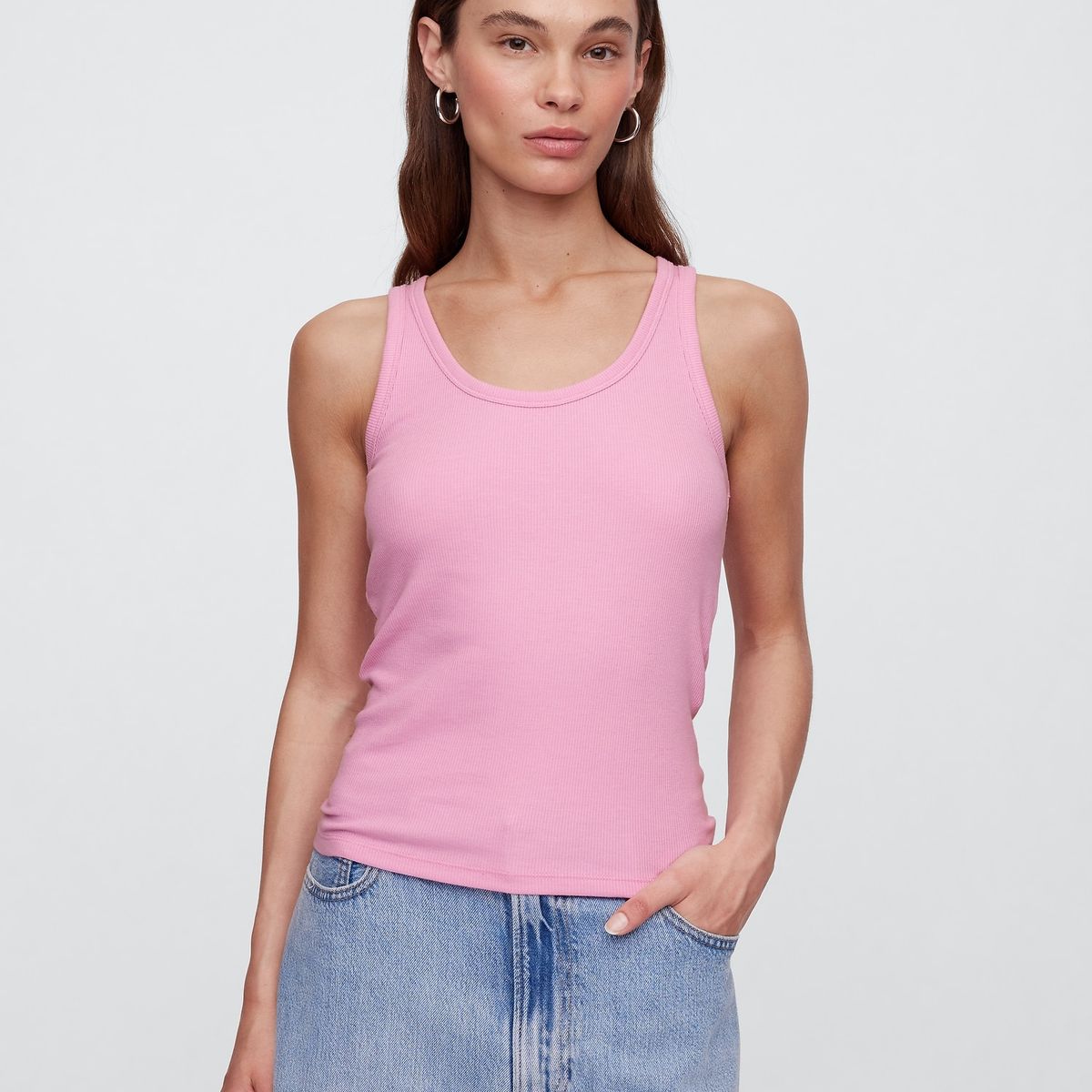 GAP - Polera Mujer Ribbed Scoop V25 Light Sin Manga Rosado Gap
