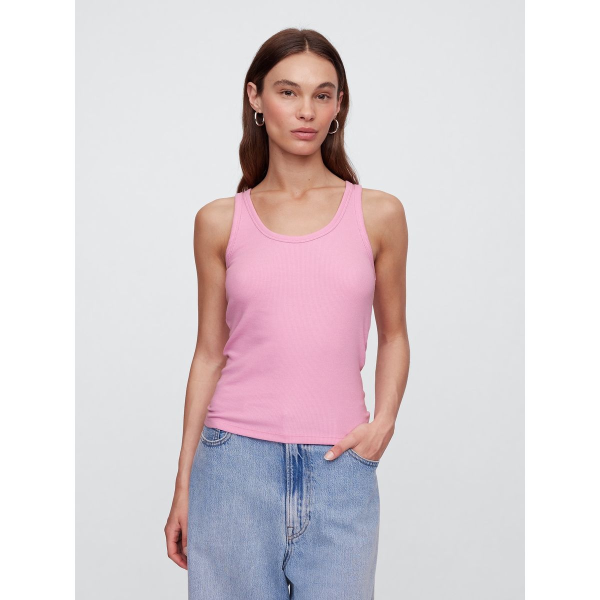 GAP - Polera Mujer Ribbed Scoop V25 Light Sin Manga Rosado Gap