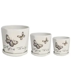 HOMEY - Pack De 3 Maceteros Con Plato, Modelos Marca Blanco Mariposa