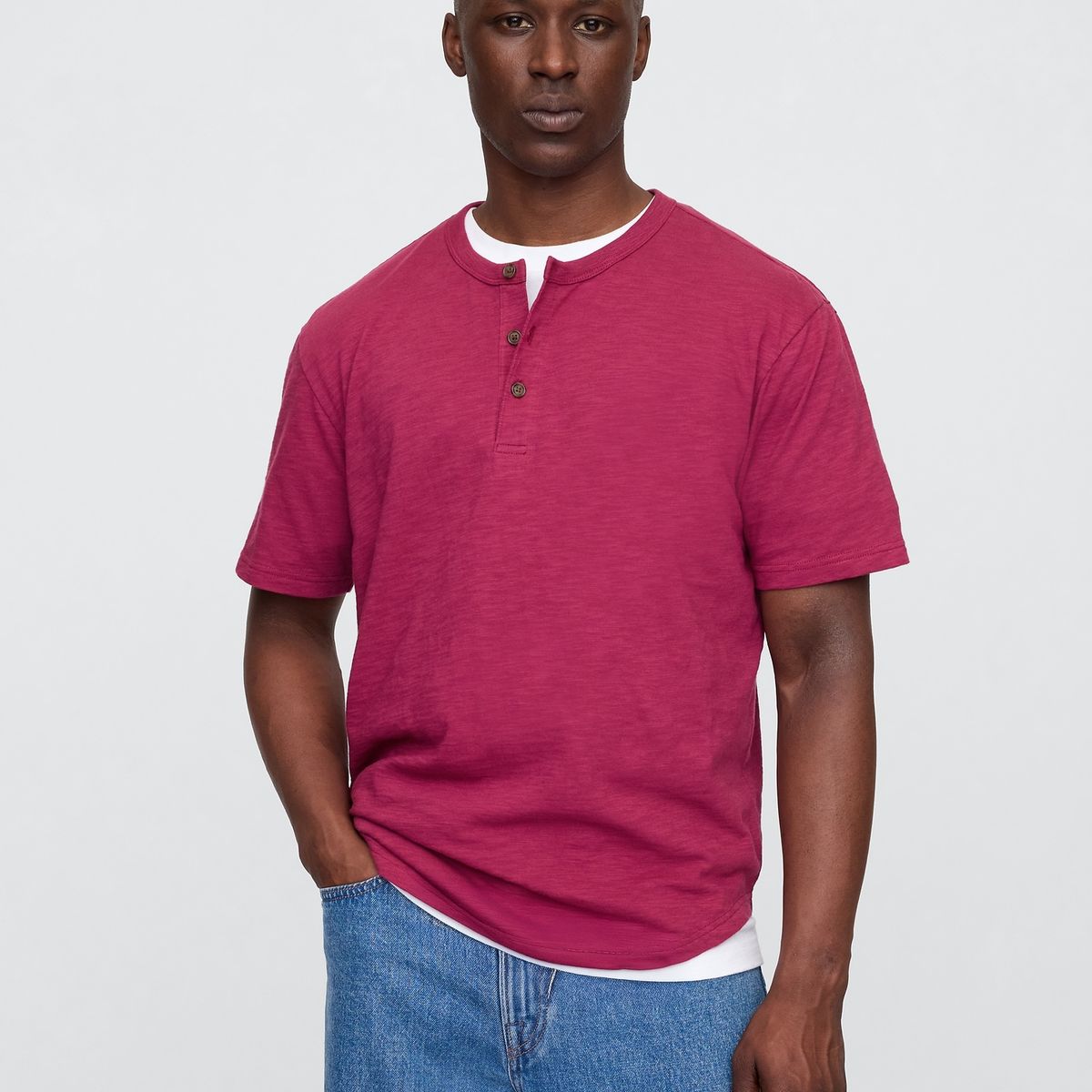 GAP - Polera Hombre Curved Hem Henley Manga Corta Rosado Gap