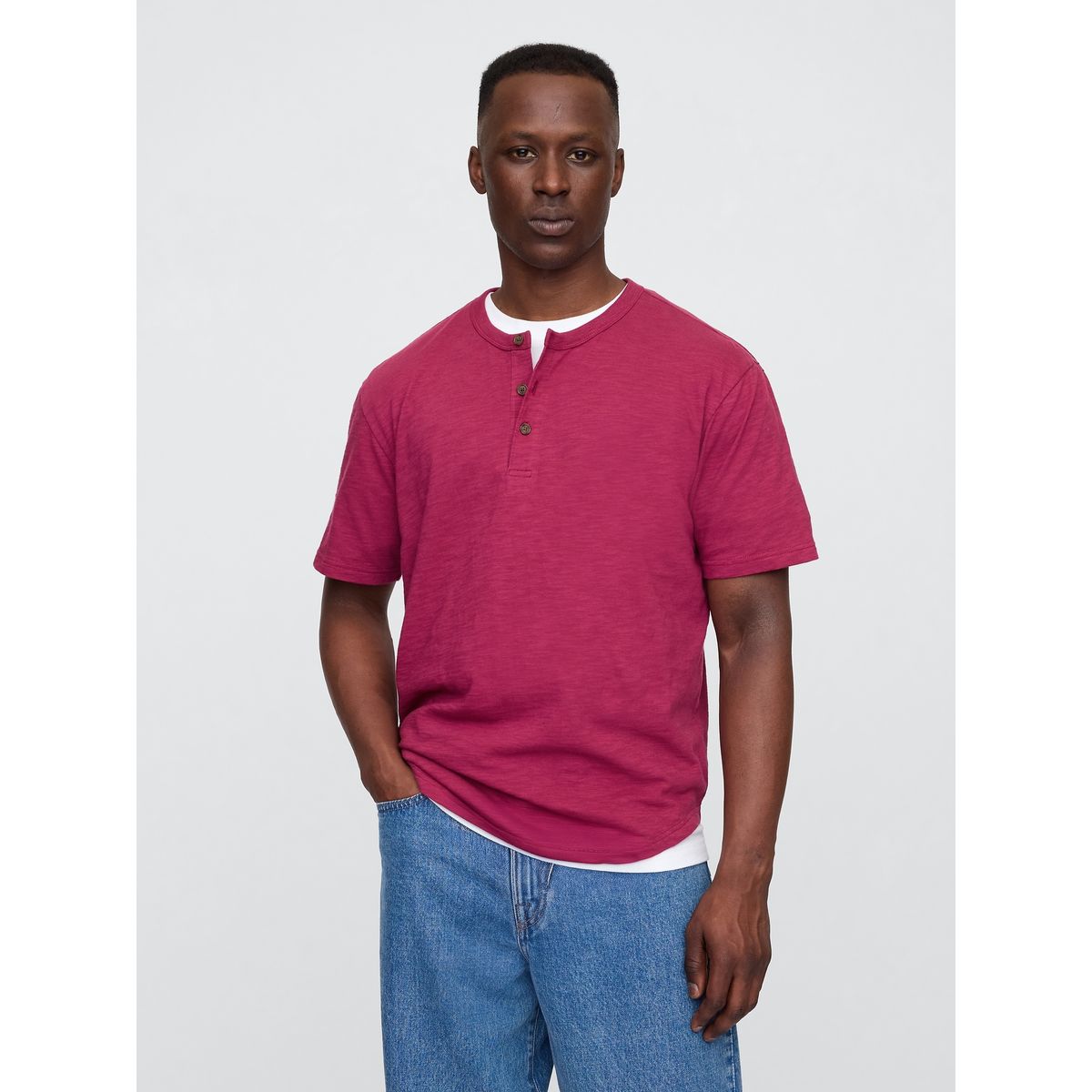 GAP - Polera Hombre Curved Hem Henley Manga Corta Rosado Gap