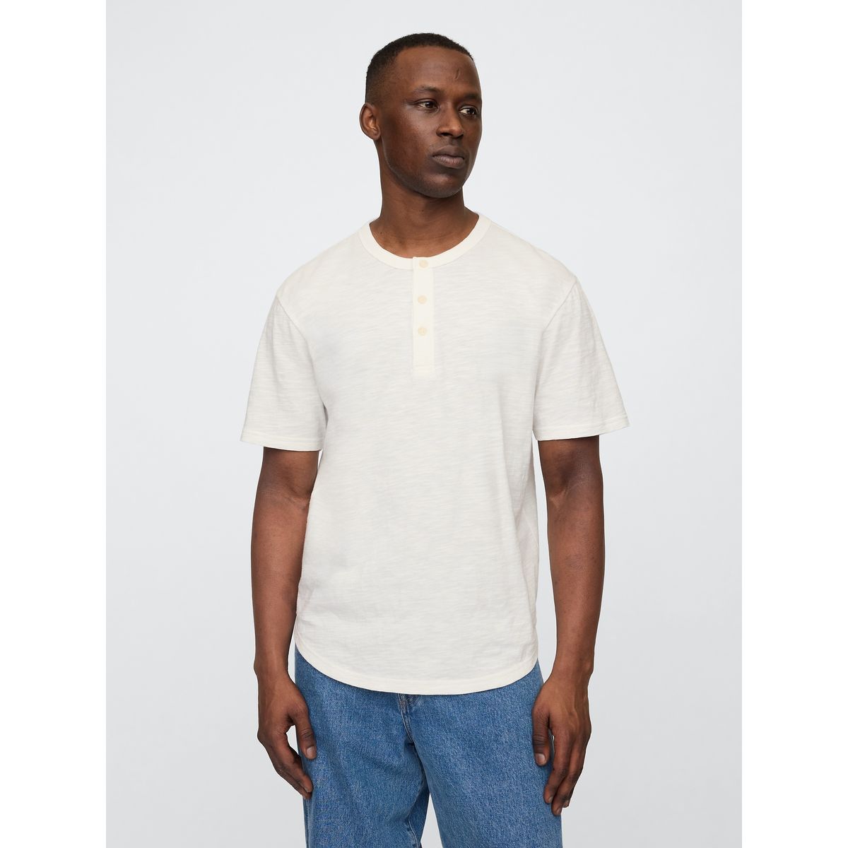 GAP - Polera Hombre Curved Hem Henley Manga Corta Blanco Gap