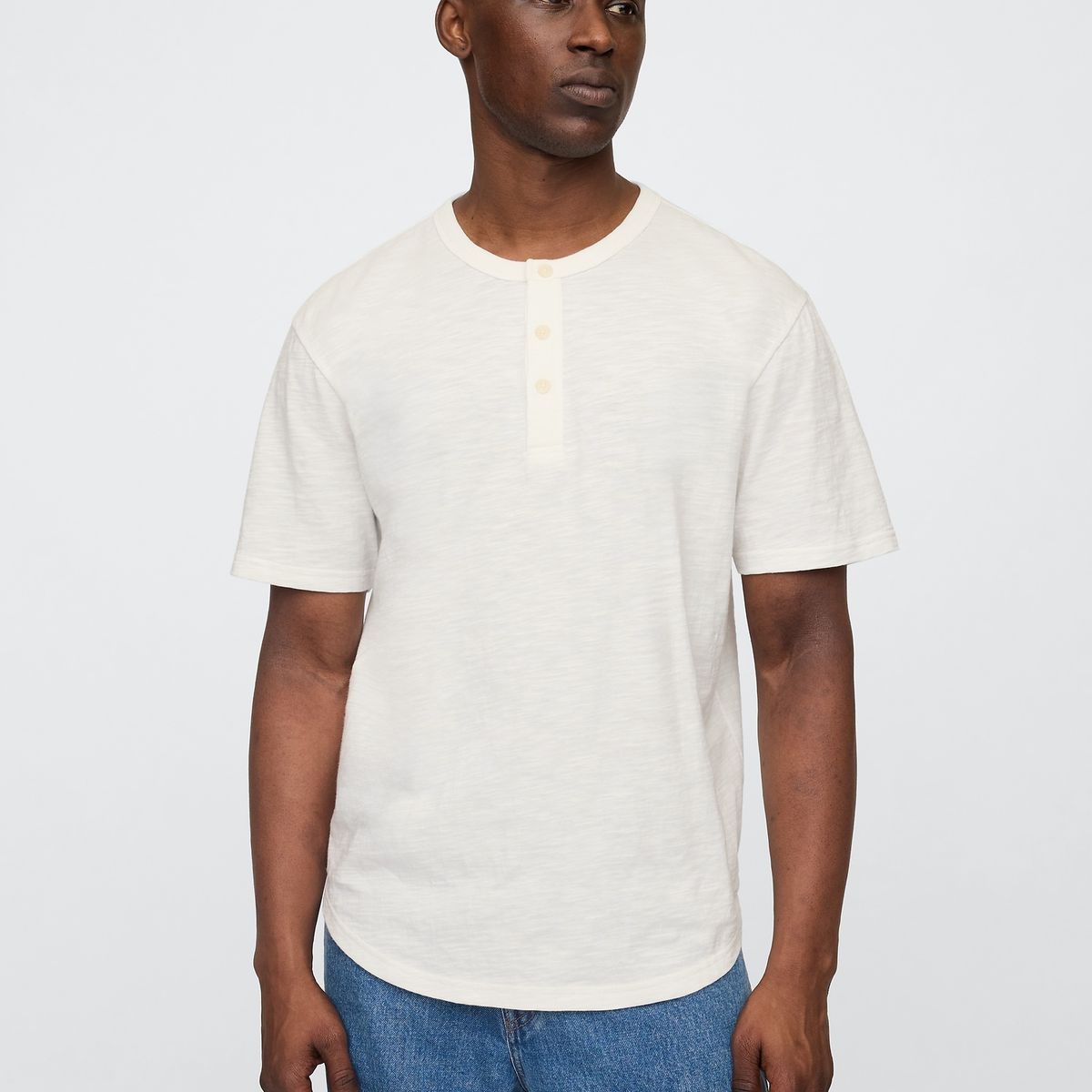 GAP - Polera Hombre Curved Hem Henley Manga Corta Blanco Gap