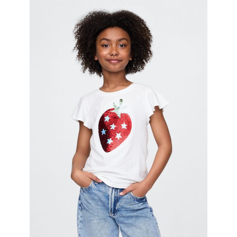 GAP - Polera Niña Flippy-Sequin Manga Corta Blanco Gap