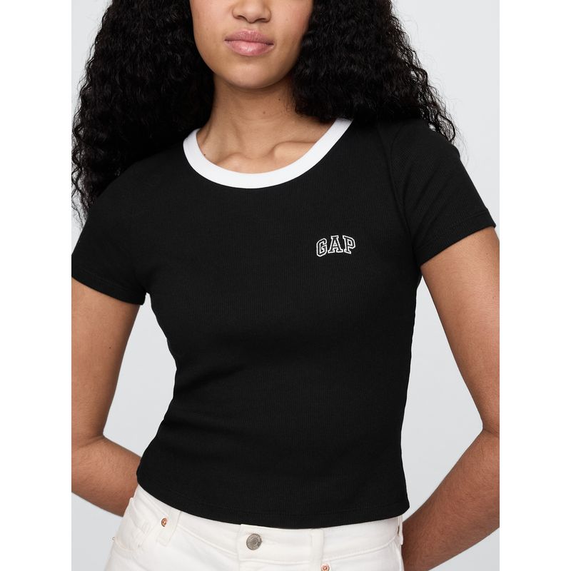 GAP - Polera Mujer Logo Ribbed Cropped Manga Corta Negro Gap