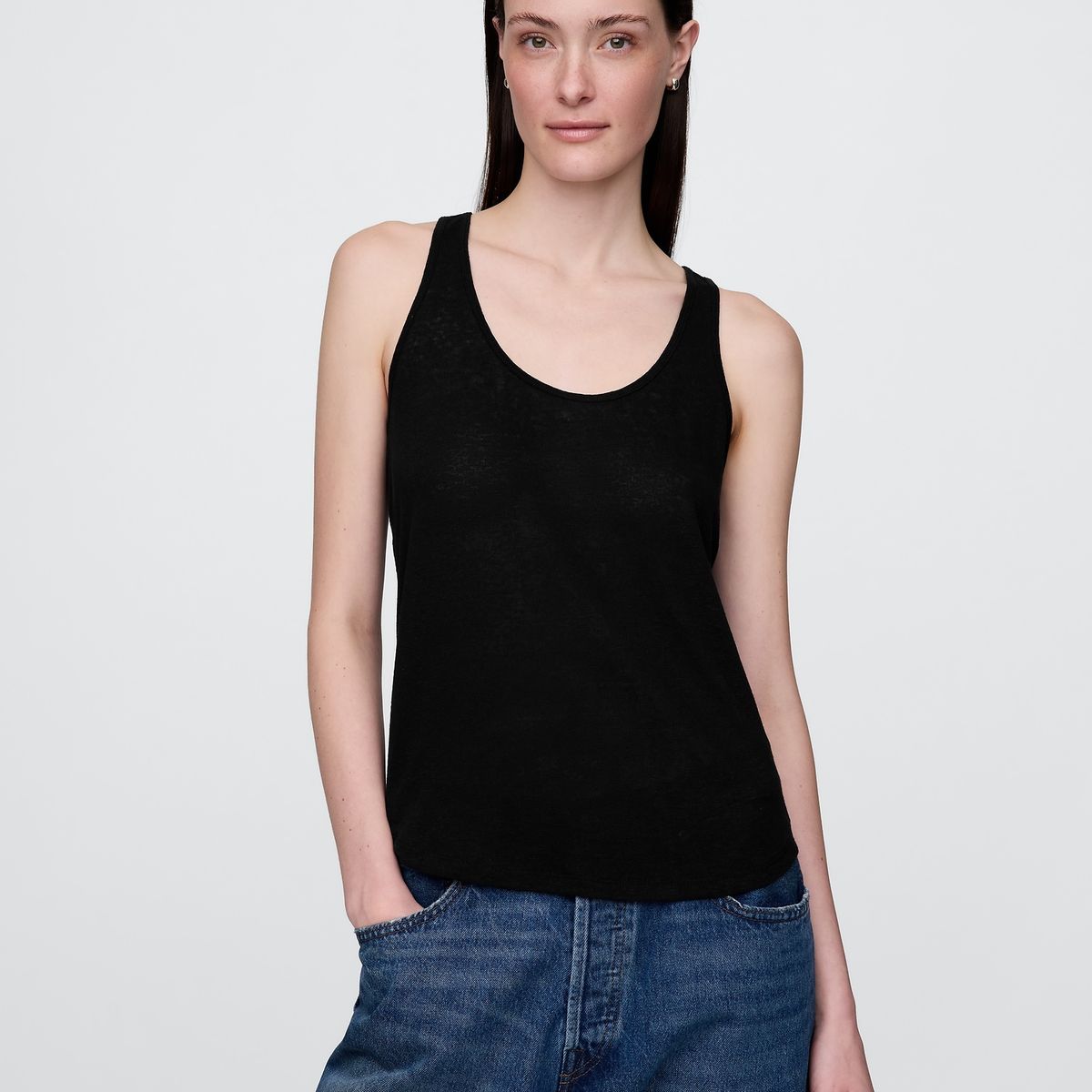 GAP - Polera Mujer Lino Racerback Sin Manga Negro Gap
